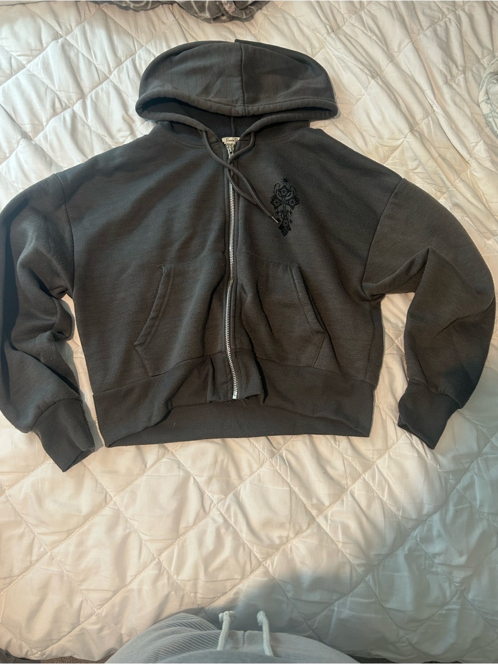 Kids Black Hooded Zip Jacket